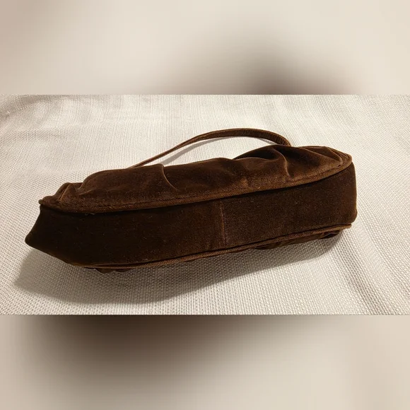 Antonio Melani Brown Velvet Pleated Frame Shoulder Bag - Picture 5 of 12